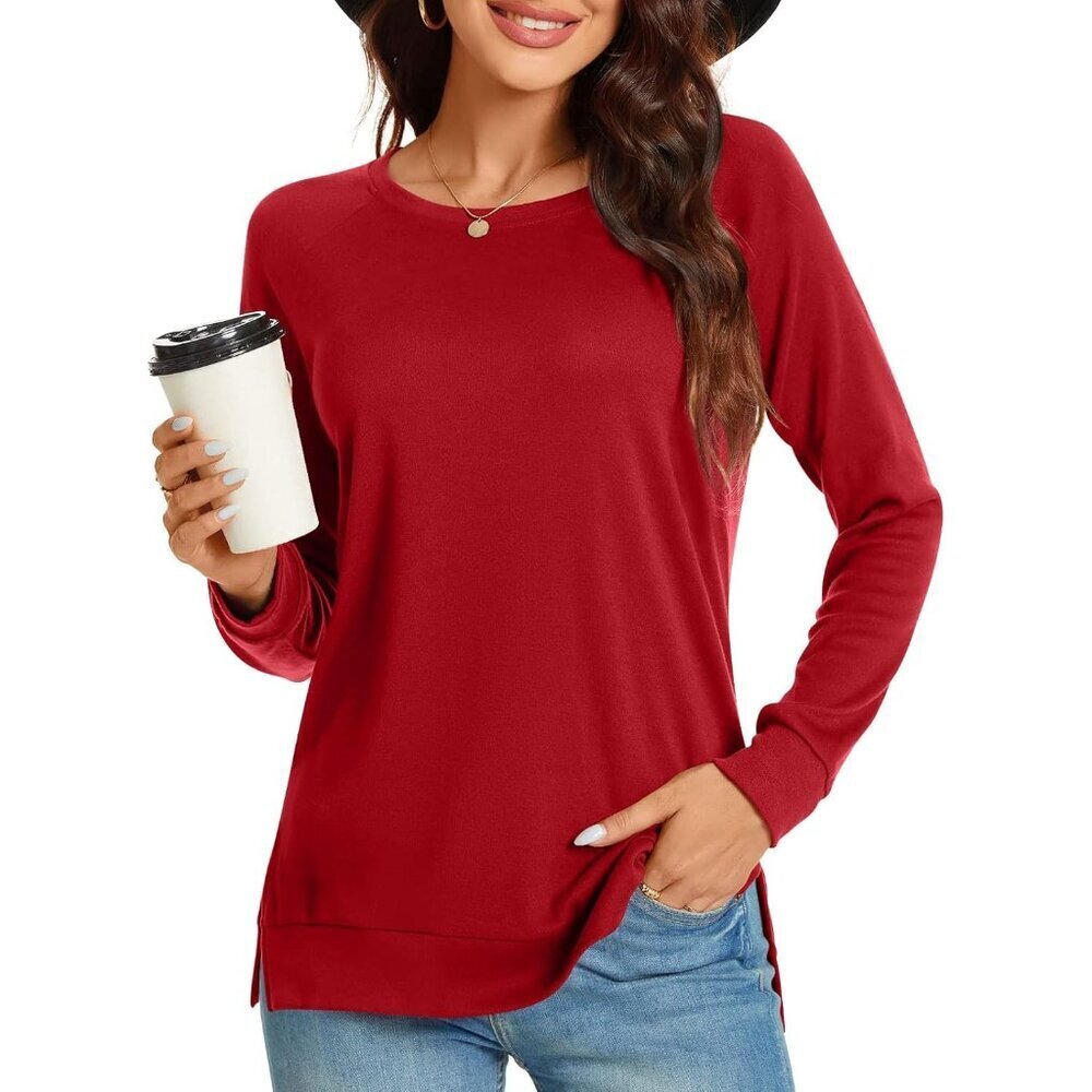 Women's Long Sleeve Rayon Polyester Spandex Tunic Top for Leggings Casual Wear